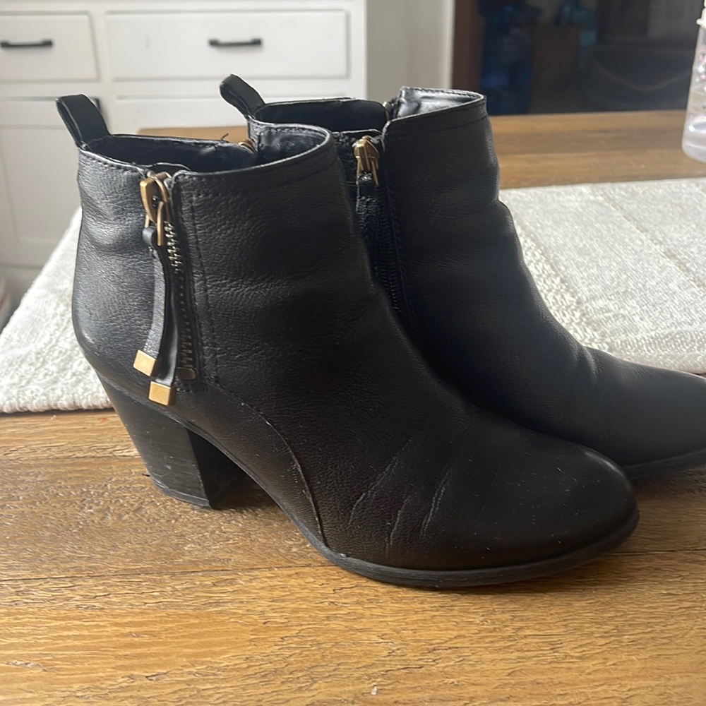 Black, Franco Sarto booties with gold details